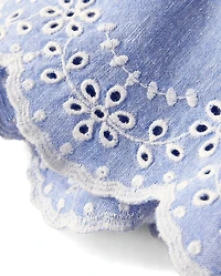 Girls Embroidered Eyelet Linen-Blend Pull On Shorts
