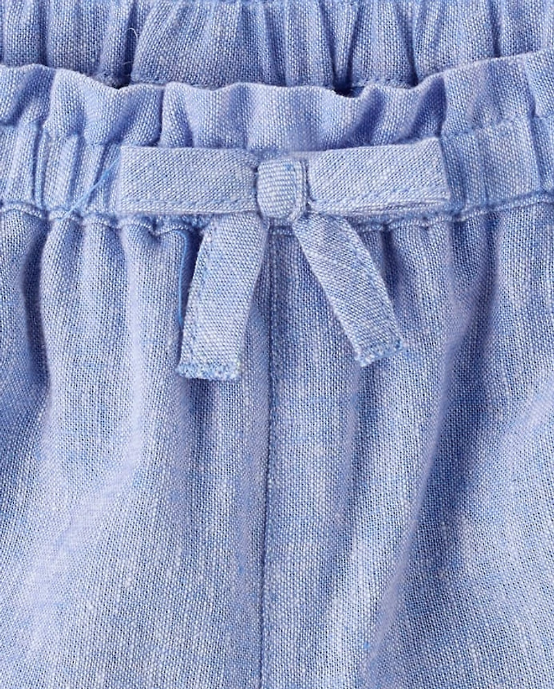 Short en Lin mélangé brodé à œillets pour fille