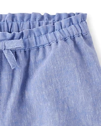 Short en Lin mélangé brodé à œillets pour fille