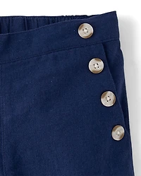 Girls Button Linen-Blend Sailor Pants