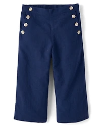 Girls Button Linen-Blend Sailor Pants