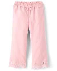 Pantalon large en Lin mélangé brodé à œillets pour fille