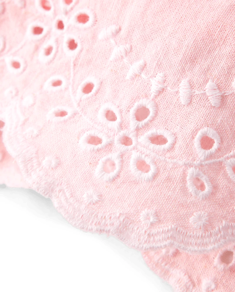 Pantalon large en Lin mélangé brodé à œillets pour fille