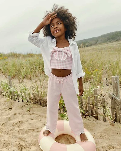 Pantalon large en Lin mélangé brodé à œillets pour fille