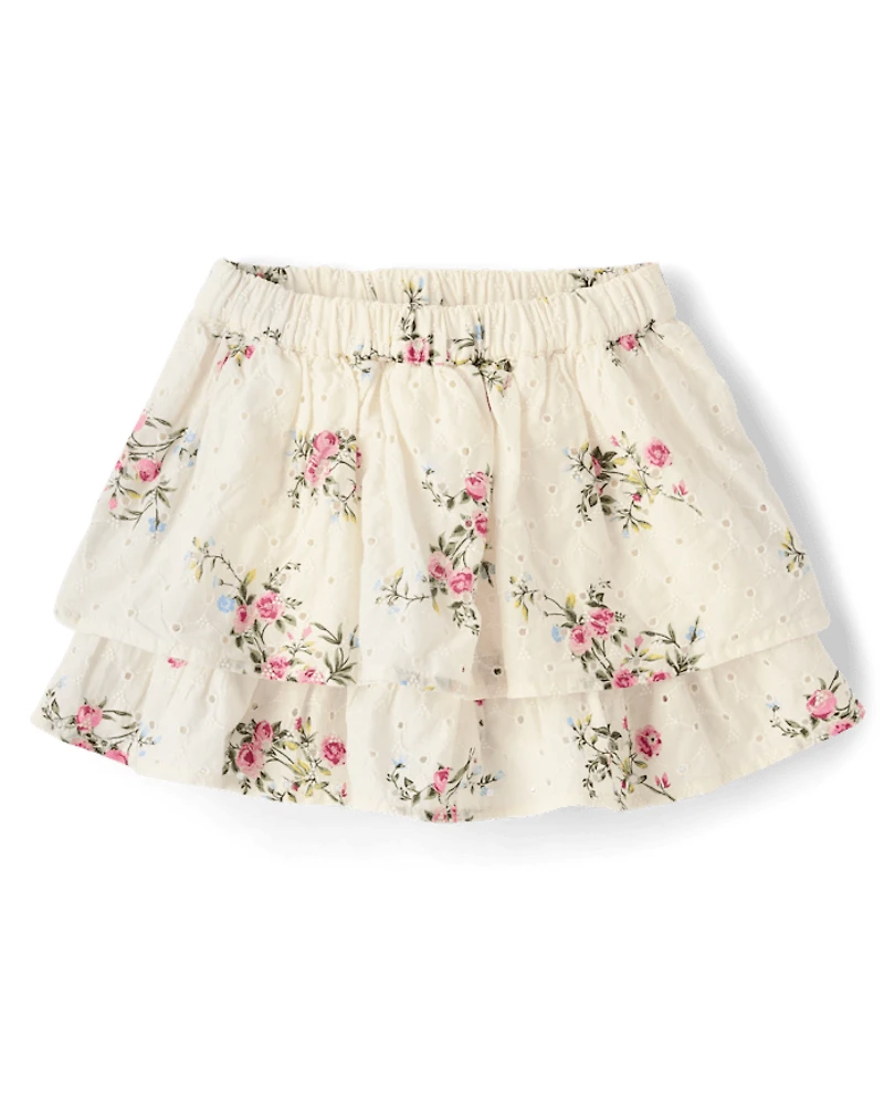 Girls Floral Eyelet Tiered Skort - Enchanted Garden