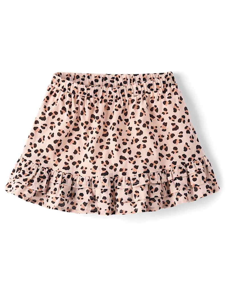 Girls Leopard Ruffle Skort - Petit Paris