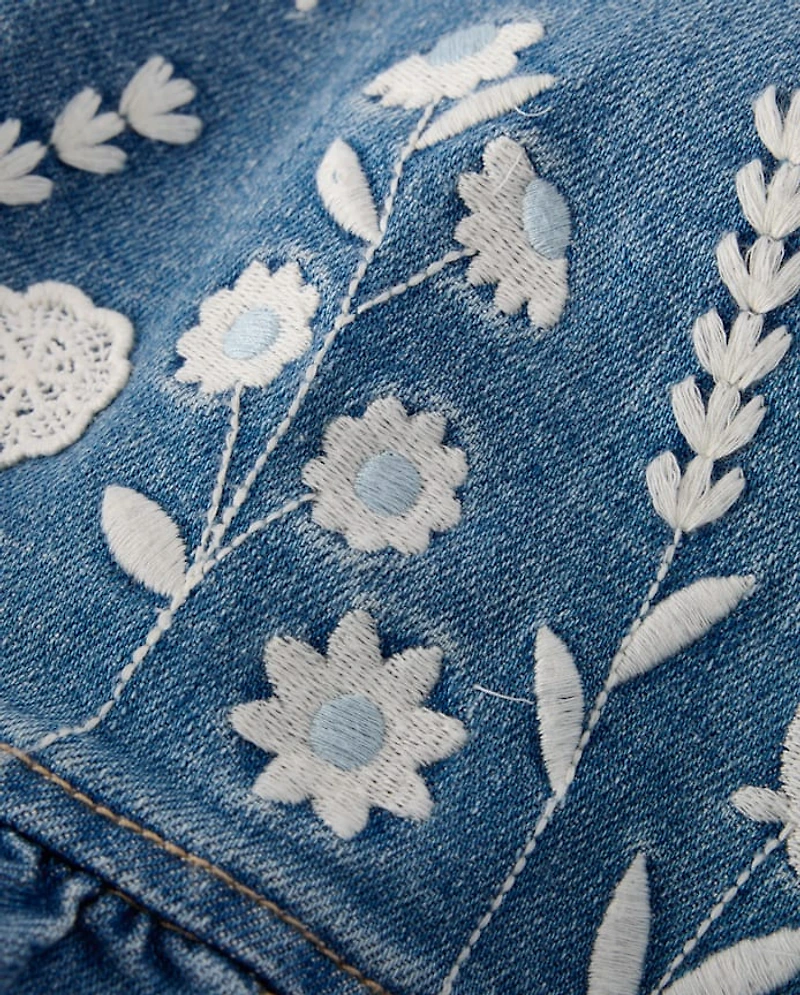 Girls Embroidered Floral Peplum Denim Jacket - Driftwood Bay