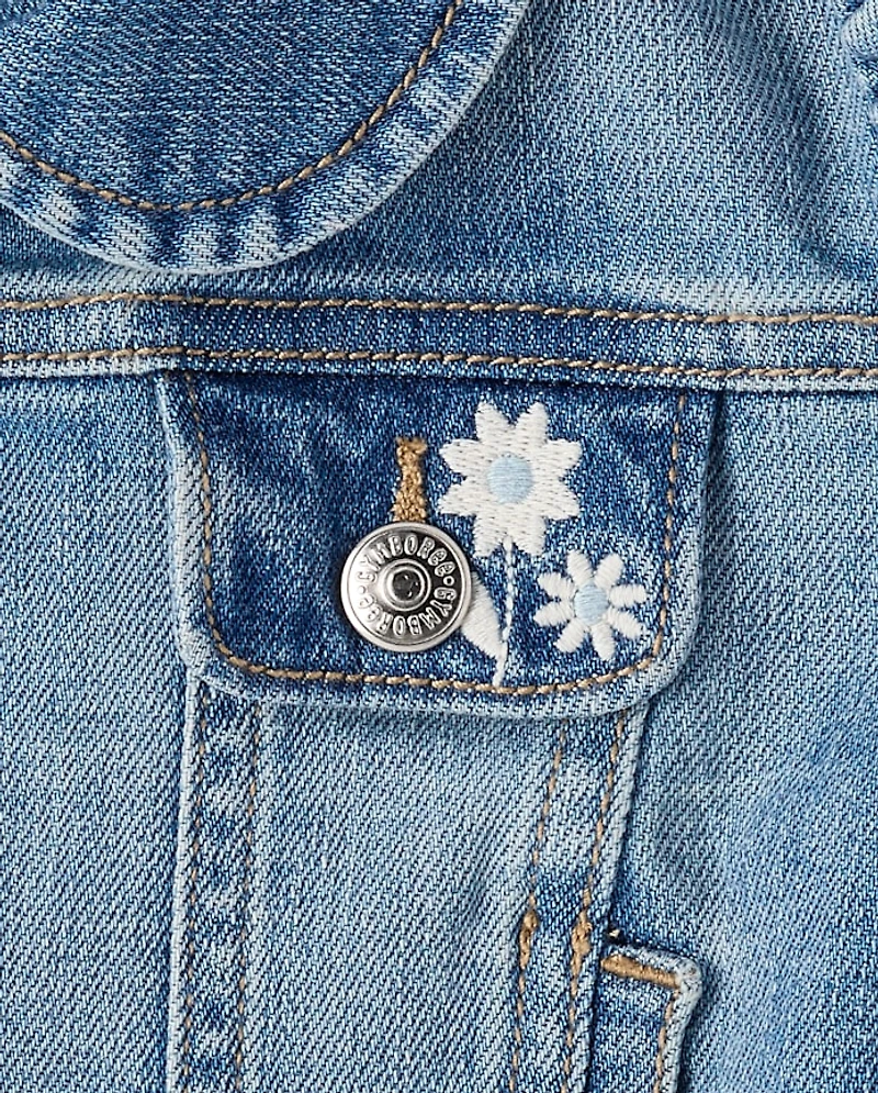 Veste en jean péplum à fleurs brodées pour fille - Driftwood Bay