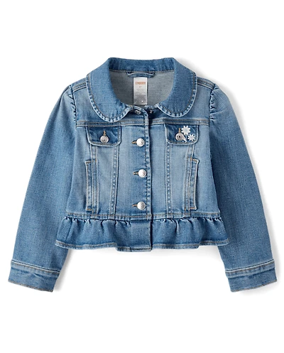 Veste en jean péplum à fleurs brodées pour fille - Driftwood Bay