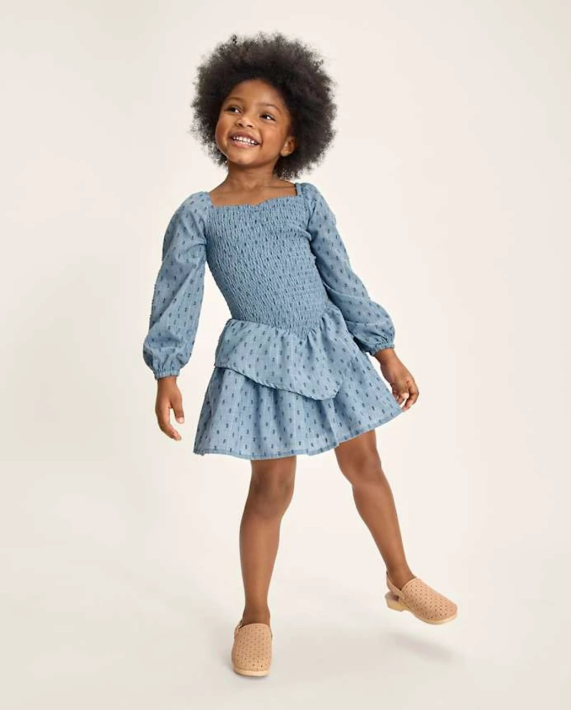 Robe à pois smockée taille en V pour fille - Driftwood Bay