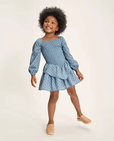 Robe à pois smockée taille en V pour fille - Driftwood Bay