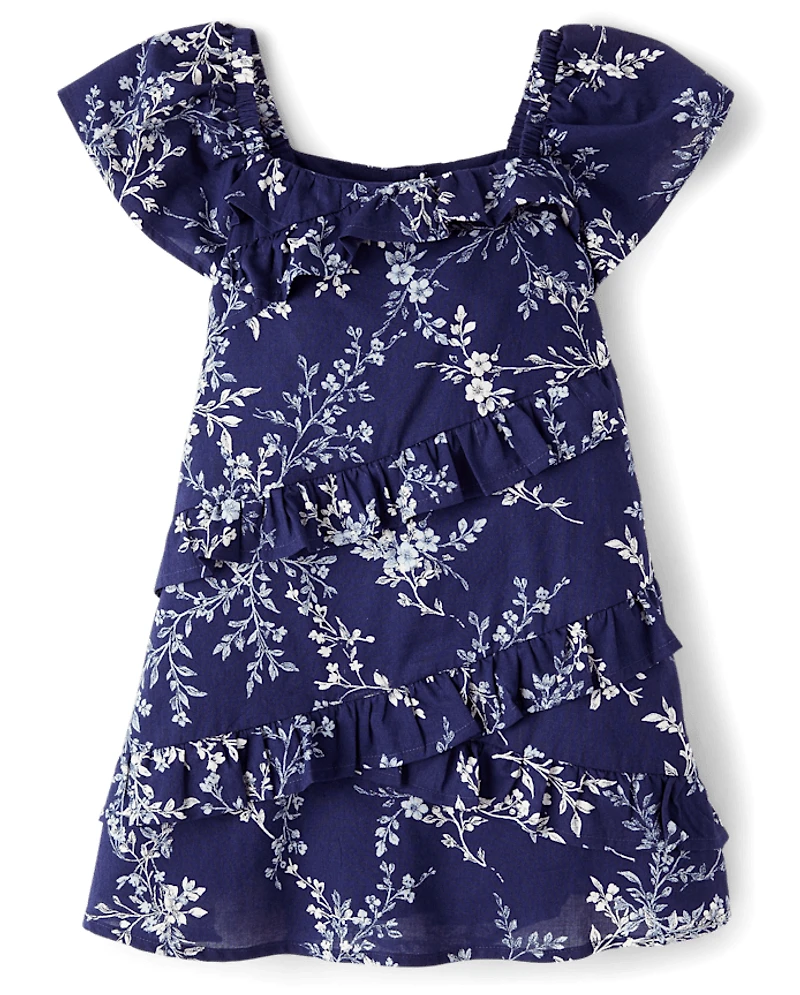 Girls Floral Ruffle Dress - Driftwood Bay