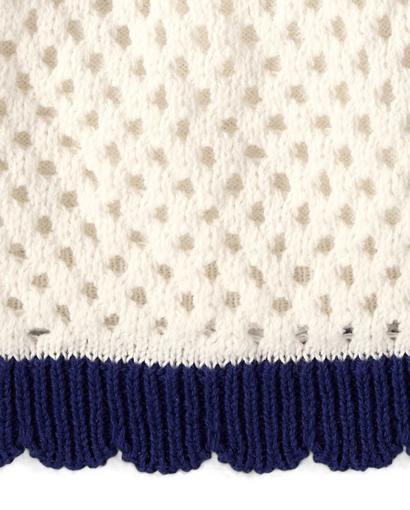 Girls Striped Crochet Sweater Dress - Driftwood Bay