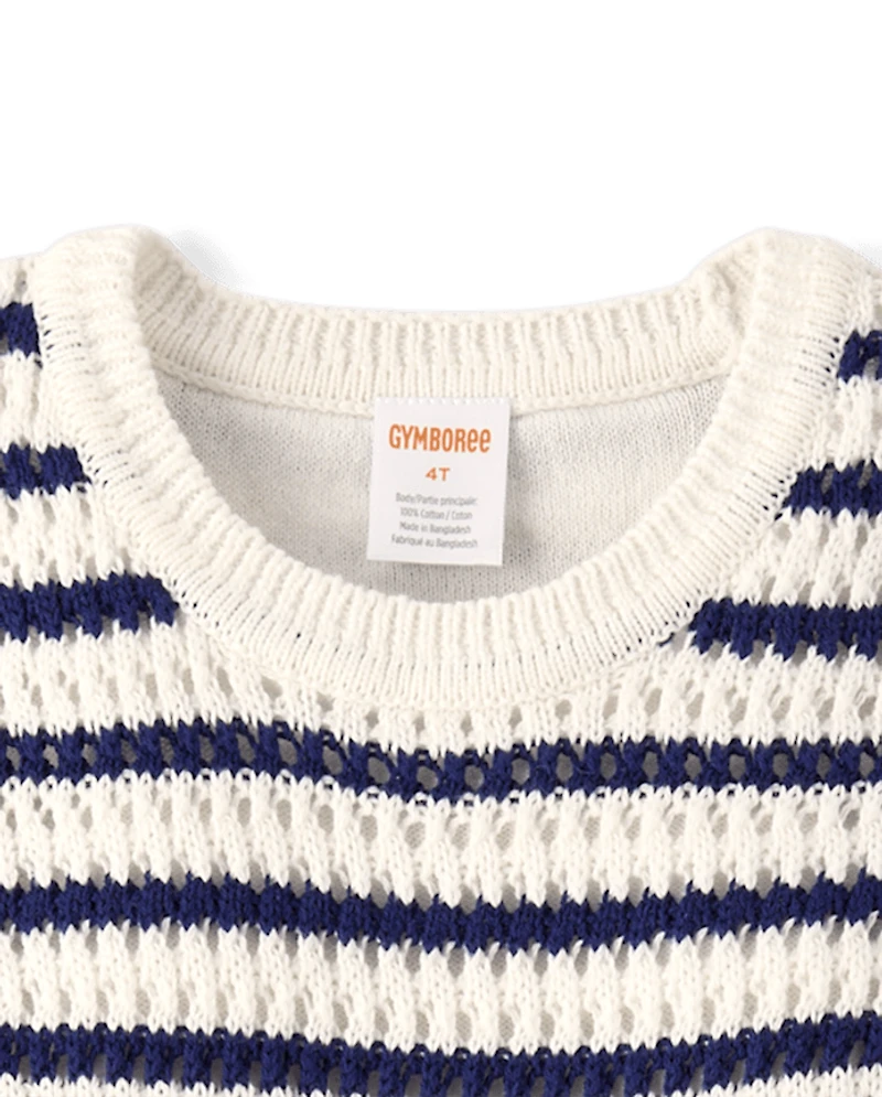 Girls Striped Crochet Sweater Dress - Driftwood Bay