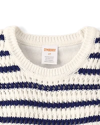 Girls Striped Crochet Sweater Dress - Driftwood Bay