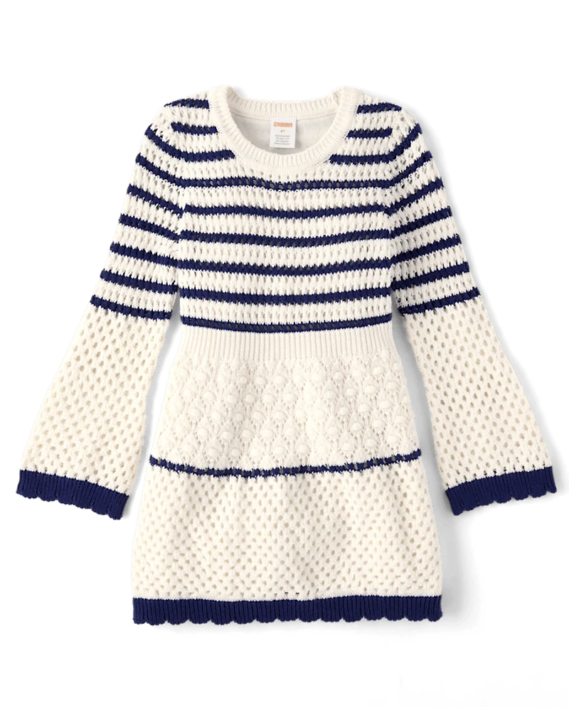 Girls Striped Crochet Sweater Dress - Driftwood Bay