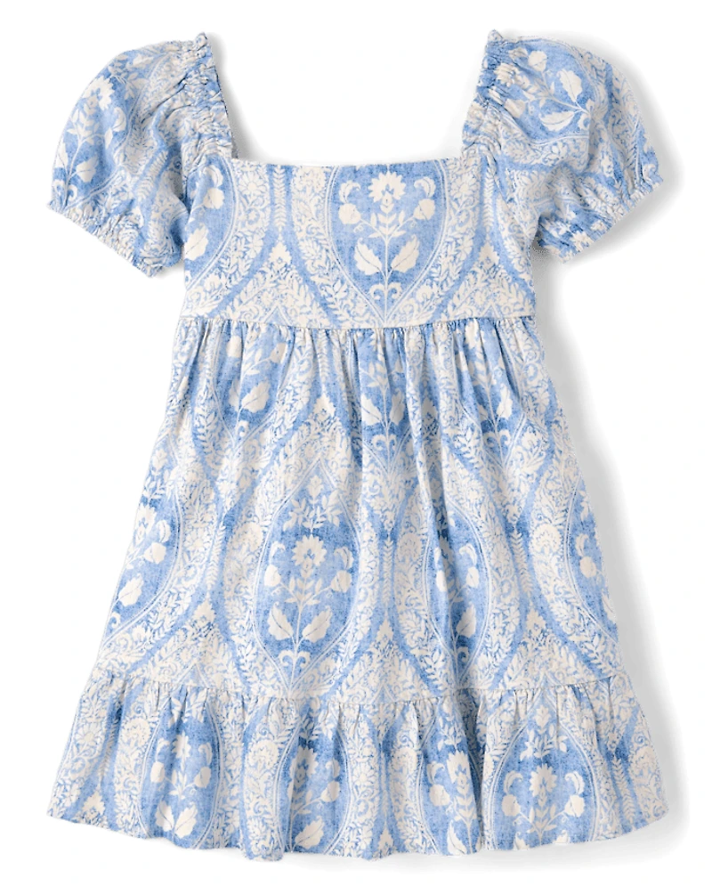Robe à volants en Lin mélangé imprimé pour filles - Édition