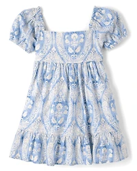 Robe à volants en Lin mélangé imprimé pour filles - Édition