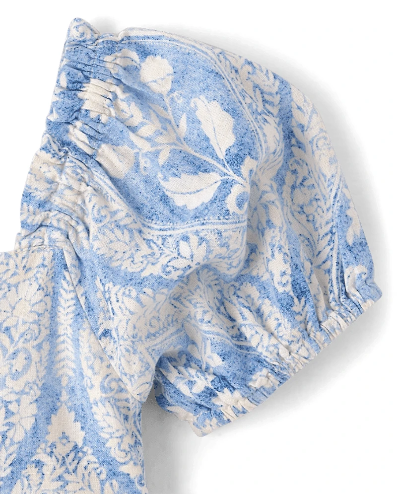 Robe à volants en Lin mélangé imprimé pour filles - Édition