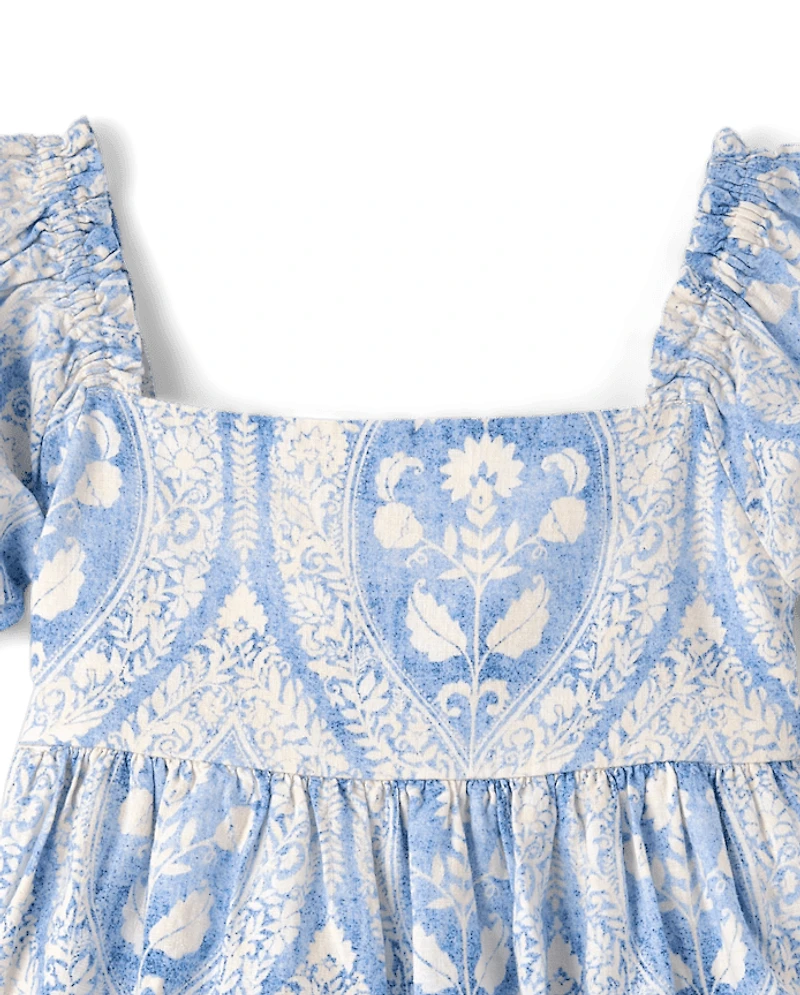 Robe à volants en Lin mélangé imprimé pour filles - Édition