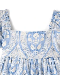 Robe à volants en Lin mélangé imprimé pour filles - Édition
