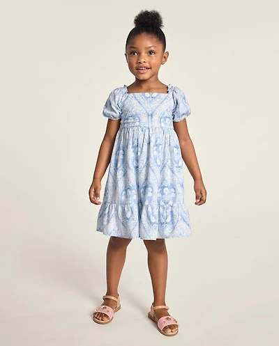 Girls Print Linen-Blend Ruffle Dress - Linen Edit