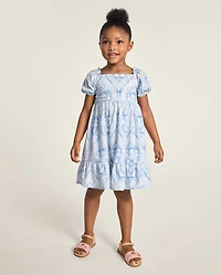 Girls Print Linen-Blend Ruffle Dress - Linen Edit