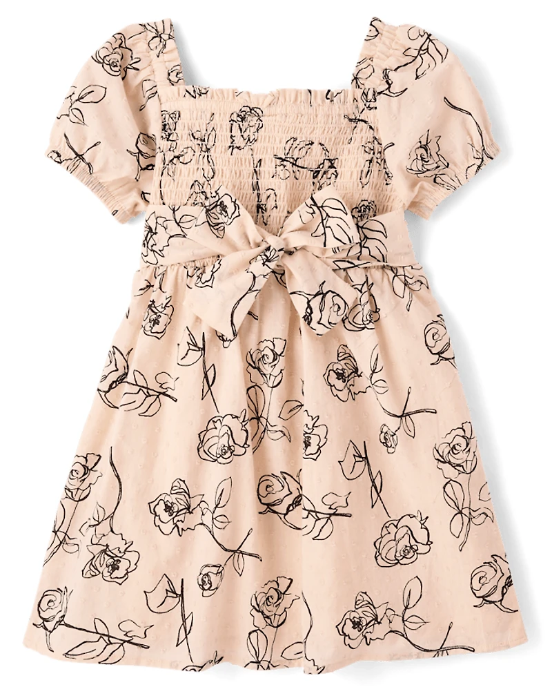 Robe à pois rose avec nœud au dos pour fille - Petit Paris