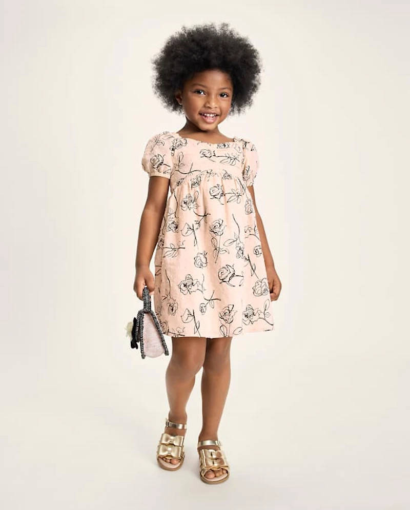 Girls Rose Clip Dot Bow Back Dress - Petit Paris