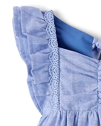 Girls Flutter Linen-Blend Bow Back Dress