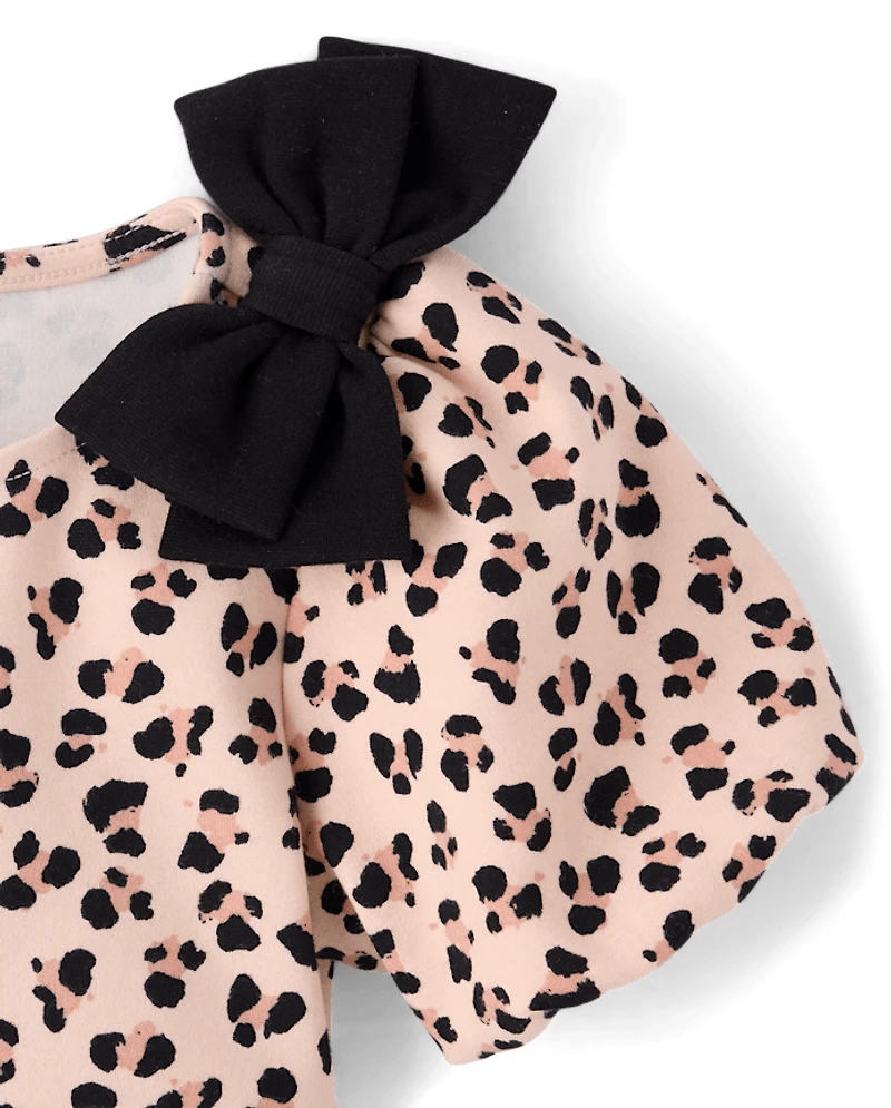 Girls Bow Leopard Ponte Bubble Dress - Petit Paris
