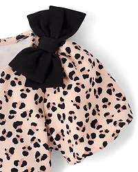 Girls Bow Leopard Ponte Bubble Dress - Petit Paris