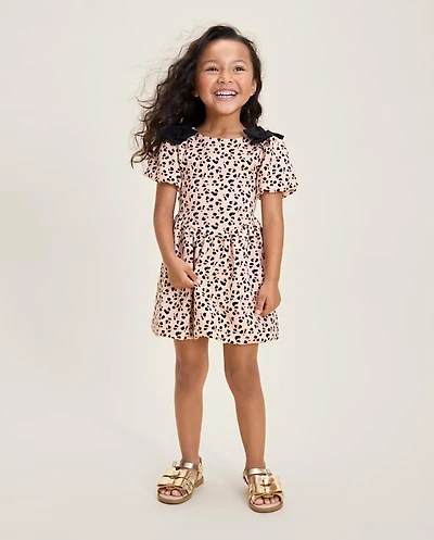 Girls Bow Leopard Ponte Bubble Dress - Petit Paris