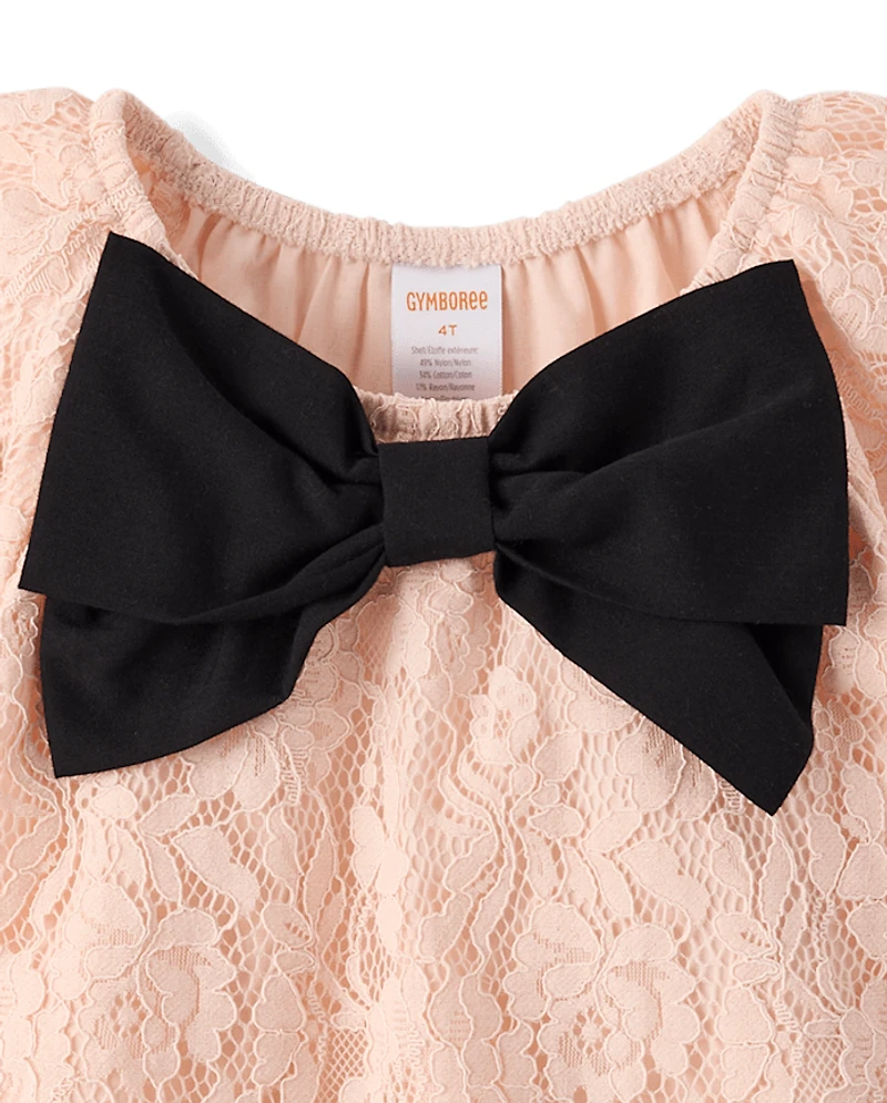 Girls Oversized Bow Lace Top - Petit Paris