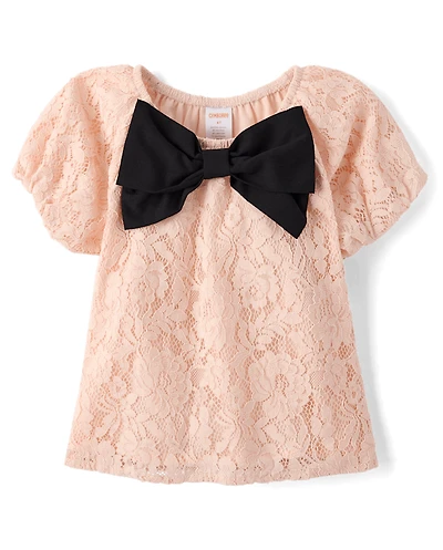 Girls Oversized Bow Lace Top - Petit Paris