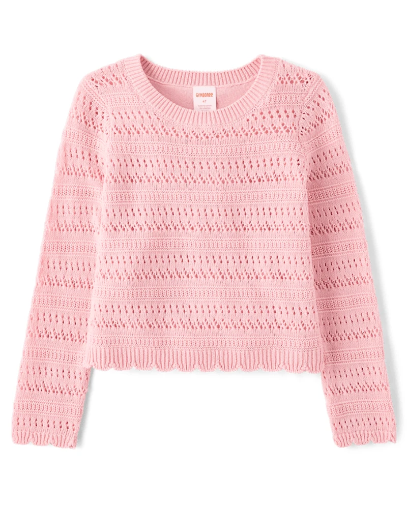 Pull en maille ajourée festonnée Lin mélangé pour fille