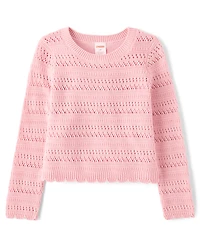 Pull en maille ajourée festonnée Lin mélangé pour fille