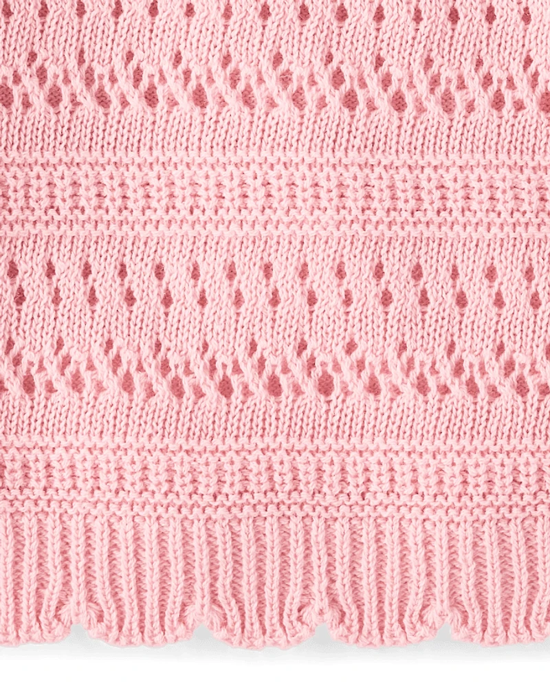 Pull en maille ajourée festonnée Lin mélangé pour fille
