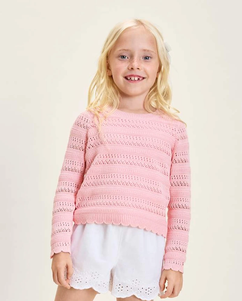 Girls Scalloped Linen-Blend Pointelle Sweater