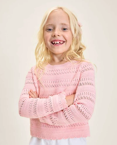 Girls Scalloped Linen-Blend Pointelle Sweater
