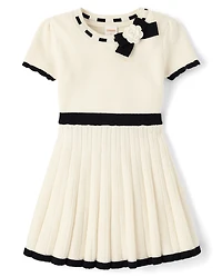 Girls Contrast Pleated Sweater Dress - Petit Paris