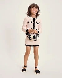 Girls Contrast Faux Tweed Sweater Cardigan - Petit Paris