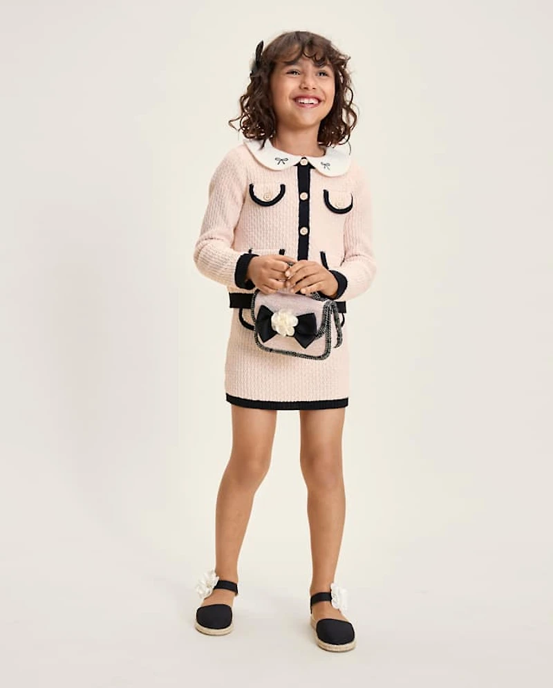 Jupe pull en faux tweed contrastée pour fille - Petit Paris