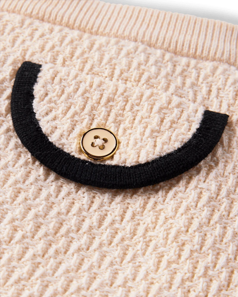 Girls Contrast Faux Tweed Sweater Skirt - Petit Paris