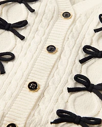 Girls Bow Cable Knit Cardigan - Petit Paris
