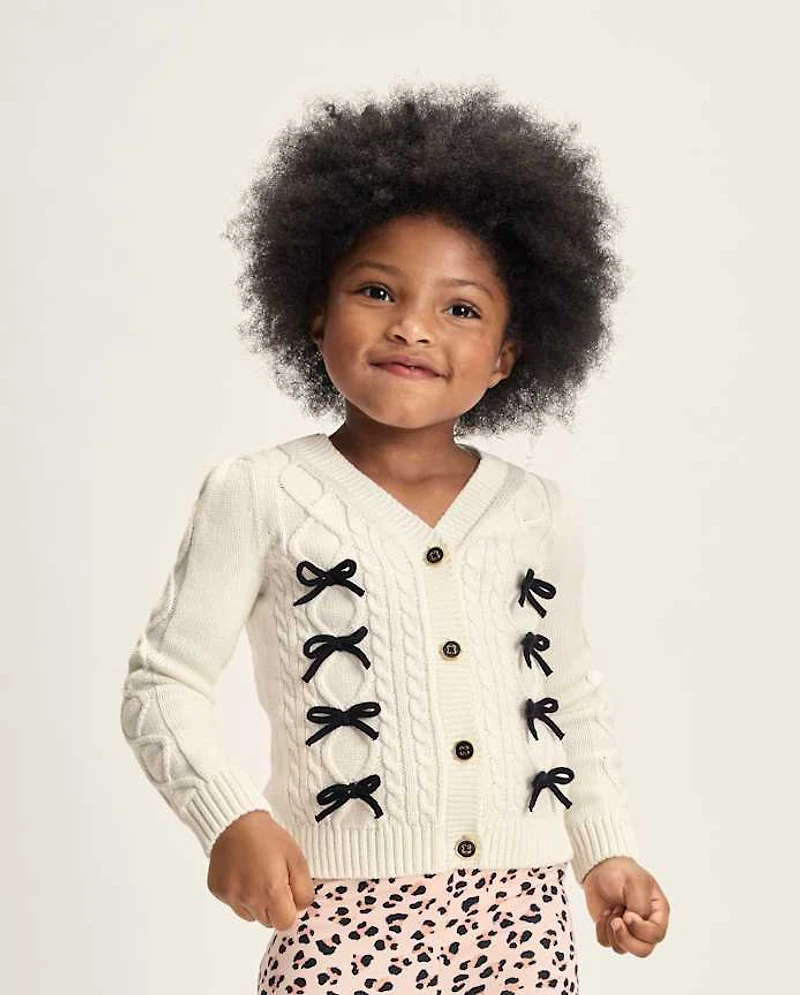 Girls Bow Cable Knit Cardigan - Petit Paris