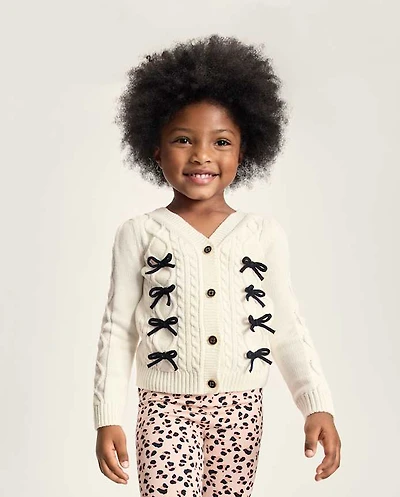 Gilet en maille torsadée à nœud papillon pour fille - Petit Paris