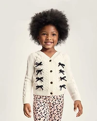 Gilet en maille torsadée à nœud papillon pour fille - Petit Paris