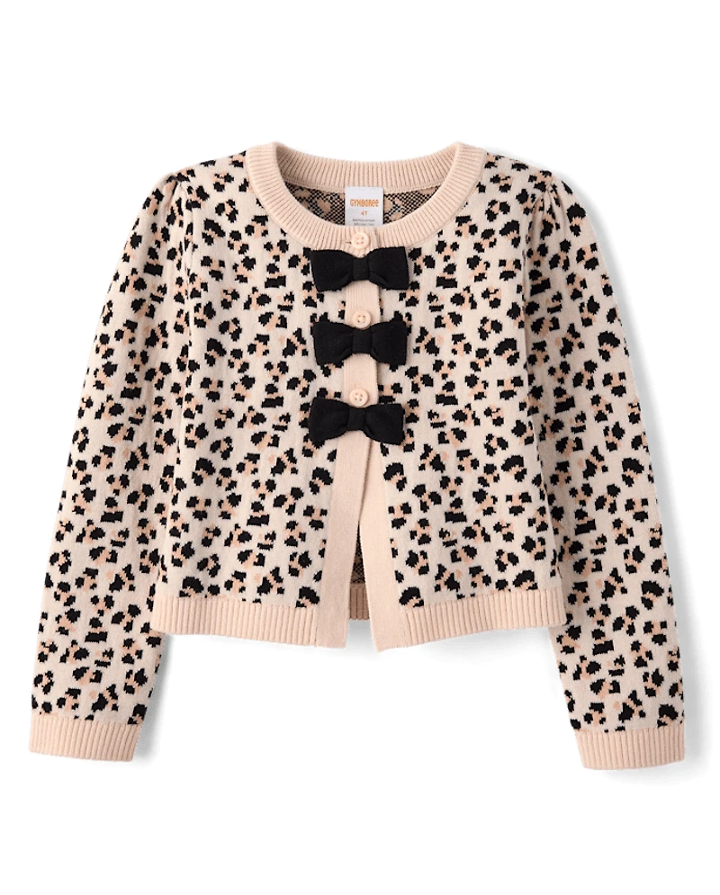 Girls Leopard Bow Cardigan - Petit Paris