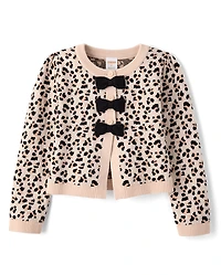 Girls Leopard Bow Cardigan - Petit Paris